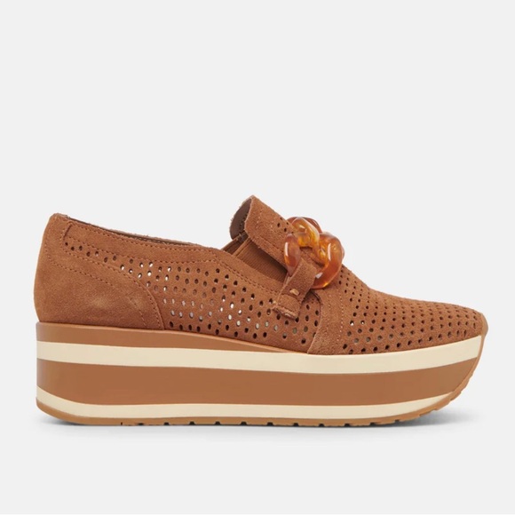 Dolce Vita Jhenee Brown Suede Perforated Women's Platform Loafers - Picture 2 of 9